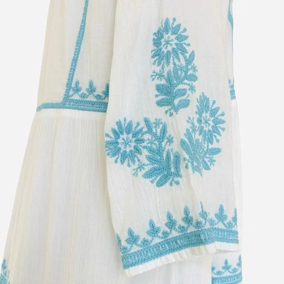 Soft Surroundings Gauzey Juniper Dress Blue White Embroidered Sz Medium Cotton - Picture 10 of 16